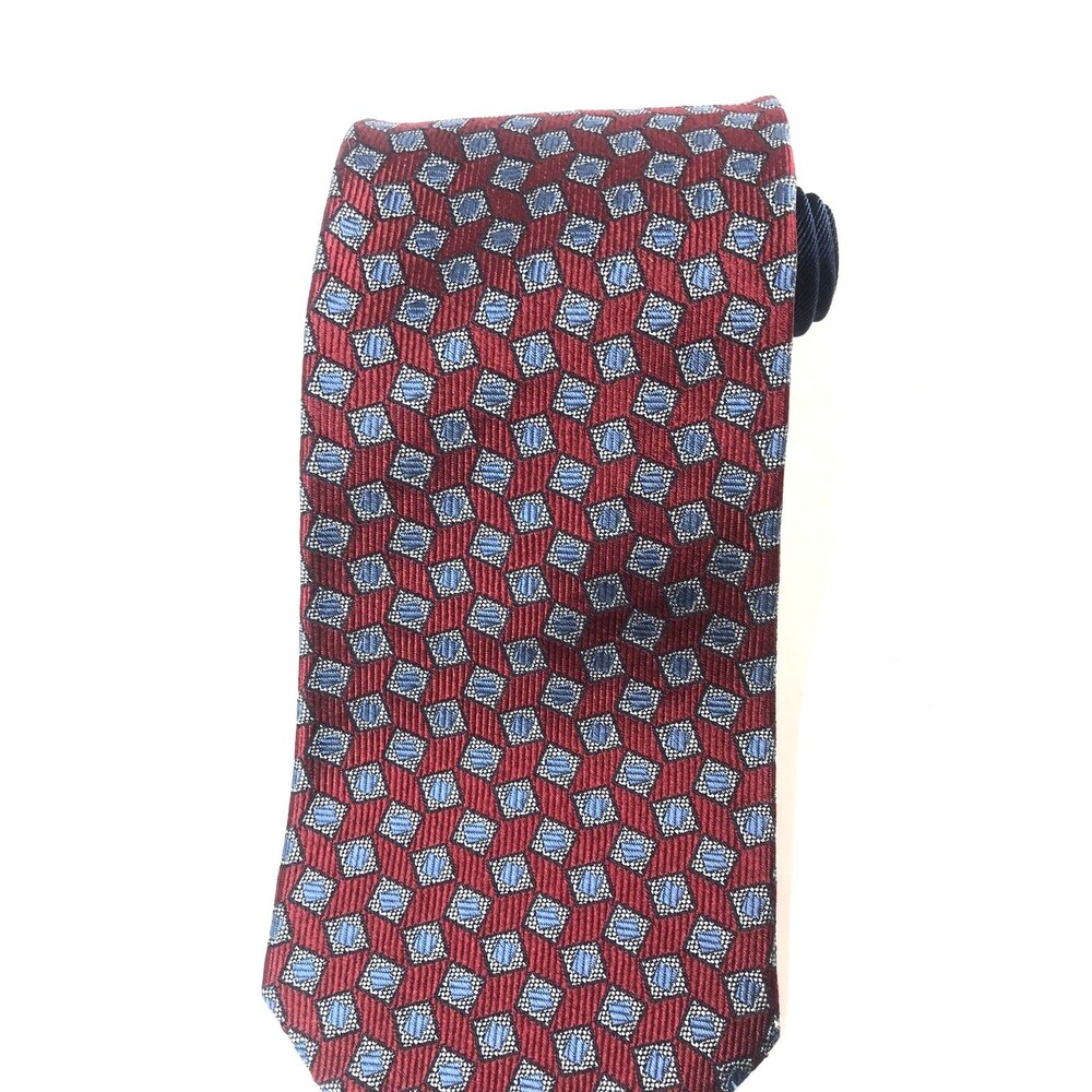 Classic VINTAGE Tommy Hilfiger Tie 100% Silk Red Blue Geometric Made in USA - Picture 3 of 7
